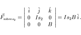 \begin{displaymath}
\vec{F}_{\scriptscriptstyle {\rm sobre }s_2}=\left\vert\beg...
...Is_2 & 0\\
0 & 0 & B\end{array}\right\vert=Is_2B \hat{i}  .
\end{displaymath}