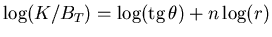 ${\log(K/B_T)=\log({\rm tg} \theta)+n\log(r)}$