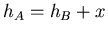 ${h_A=h_B+x}$