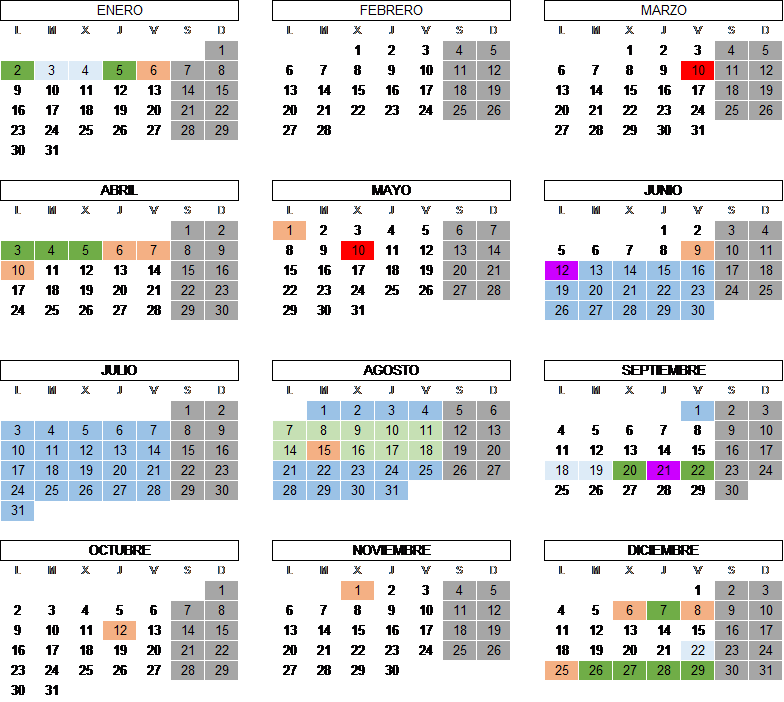 Calendario laboral del PAS 2016