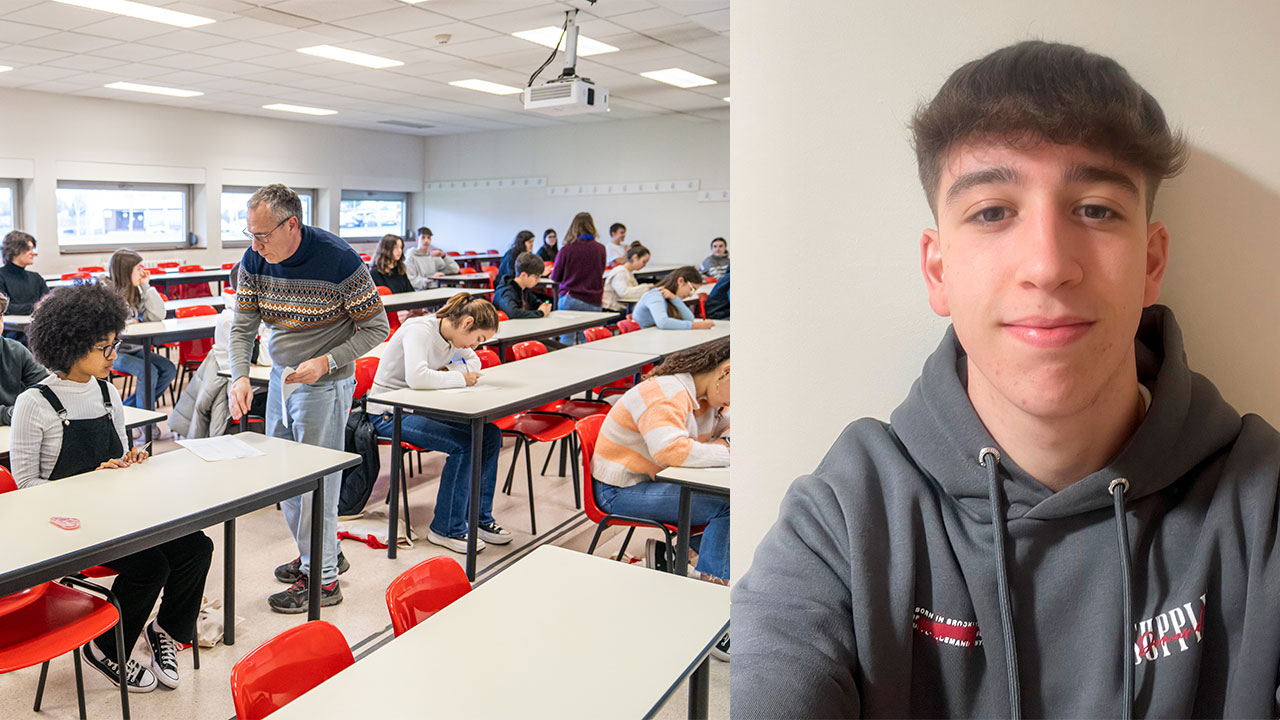 A la izquierda, un momento de las pruebas de la fase local de la Olimpiada de Geología. A la derecha, Miguel Solozábal Miera