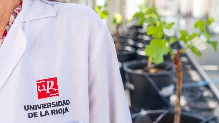 Una investigadora de la UR en el invernadero experimental